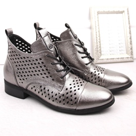 Botine de damă argintii ajurate Potocki SZ12091 2