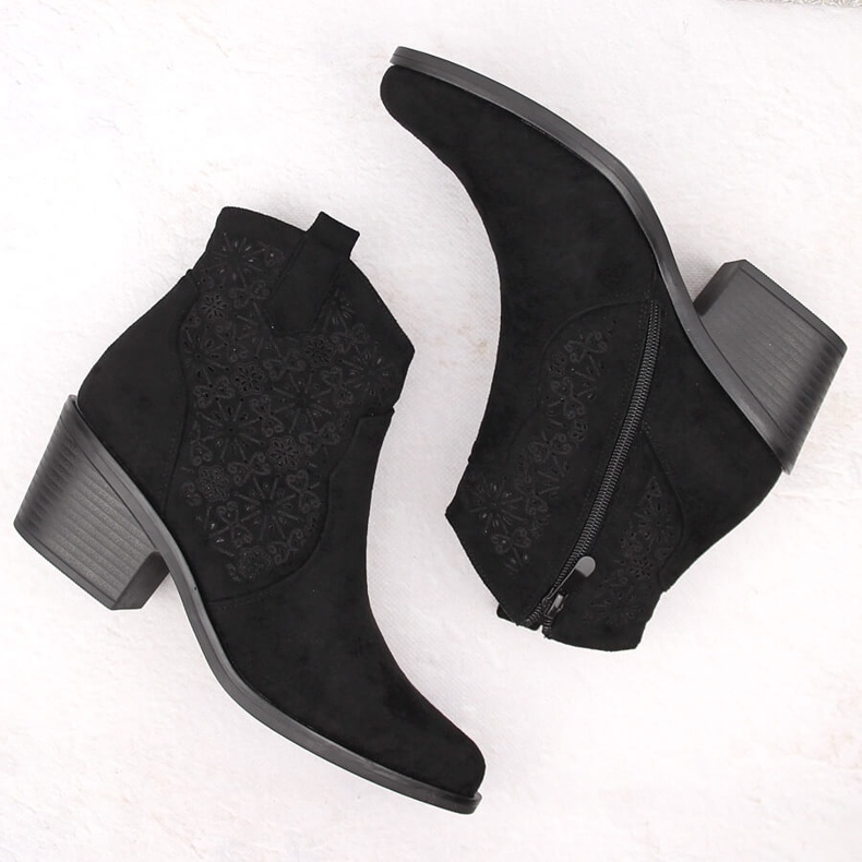 Cizme cowboy ajurate de damă din piele intoarsa, negre S.Barski HY42-944 negru 2