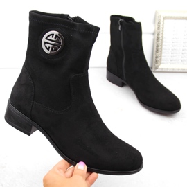 Botine de dama din piele intoarsa cu decor, neagra Jezzi ASA198-28 negru 1