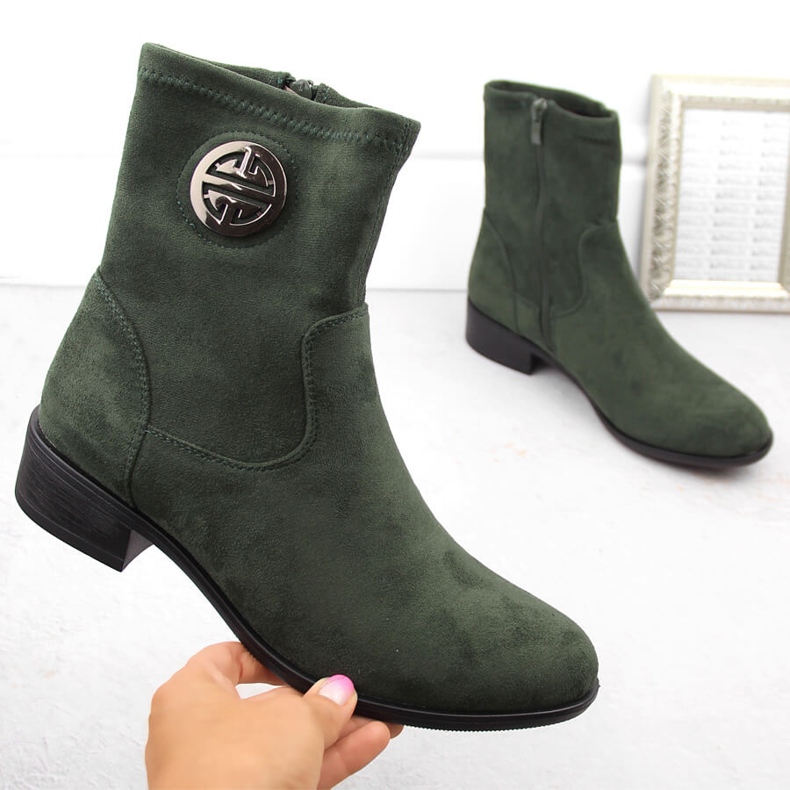 Botine de dama din piele intoarsa cu decor, verde Jezzi ASA198-28 1