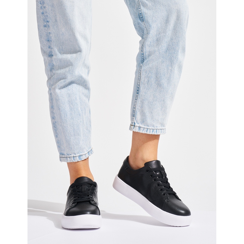 Sergio Leone Tenisi de damă din piele neagră cu șireturi negru 2 Sergio Leone Tenisi de damă din piele neagră cu șireturi negru 2