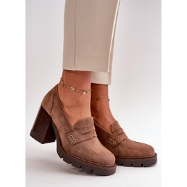 Pantofi de damă cu toc înalt din piele ecologică maro Vinceza 58105 2