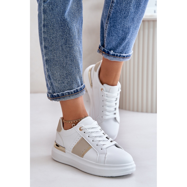Pantofi de damă la modă cu platformă din piele ecologică, bej Nevisase alb 1