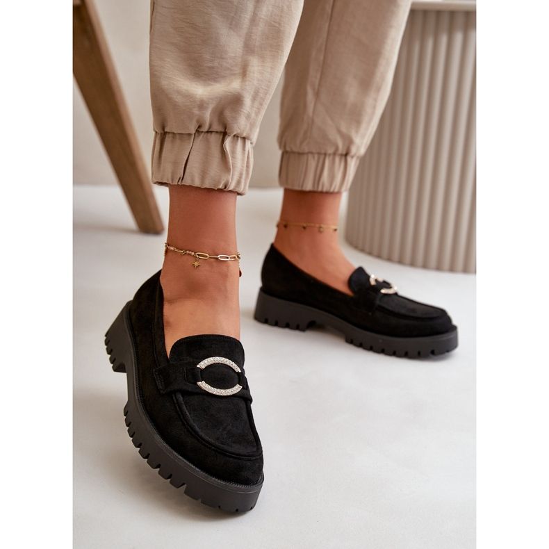 Mocasini de dama din piele intoarsa ecologica cu detalii stralucitoare Avellina neagra negru 2