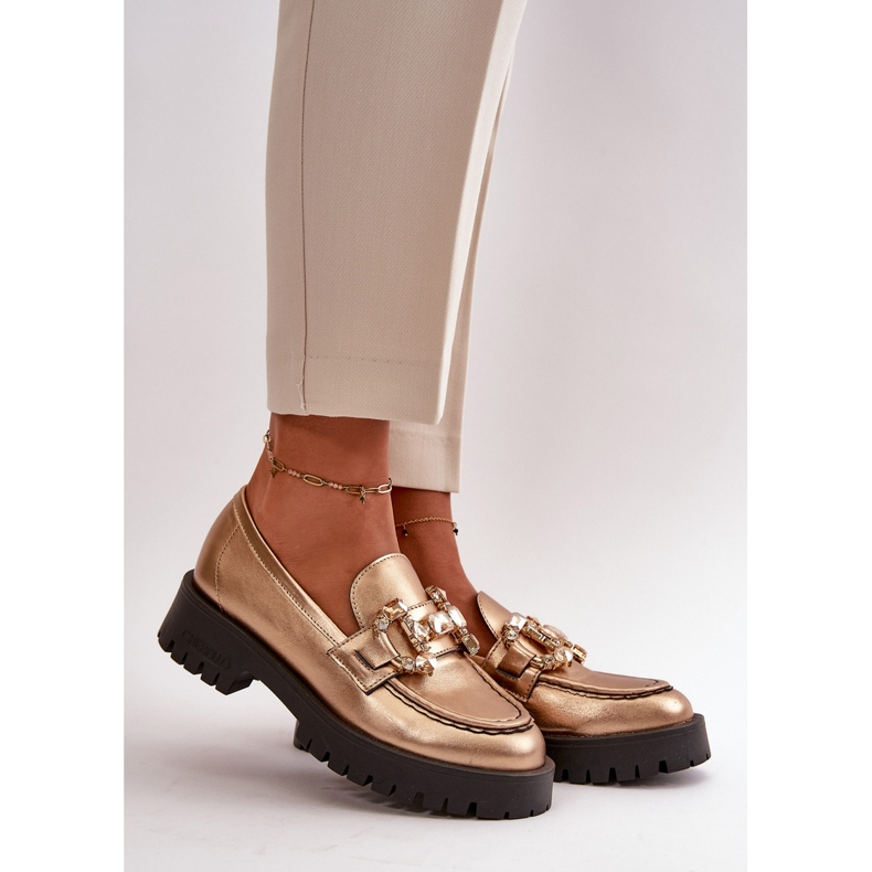 Mocasini De Dama Piele Cu Decorat CheBello 4369 Gold de aur 1