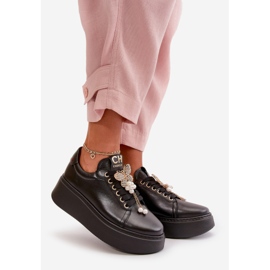 Pantofi de damă din piele cu platformă, cu un fluture CheBello 4585 negru 1