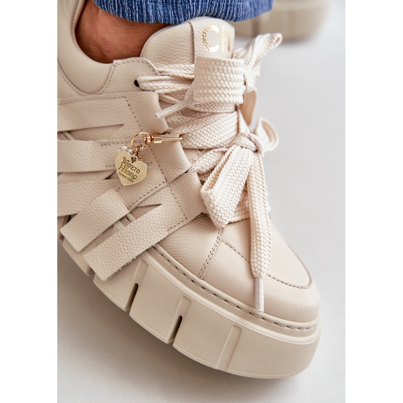 Pantofi de damă din piele pe platformă Bej CheBello 4568 2