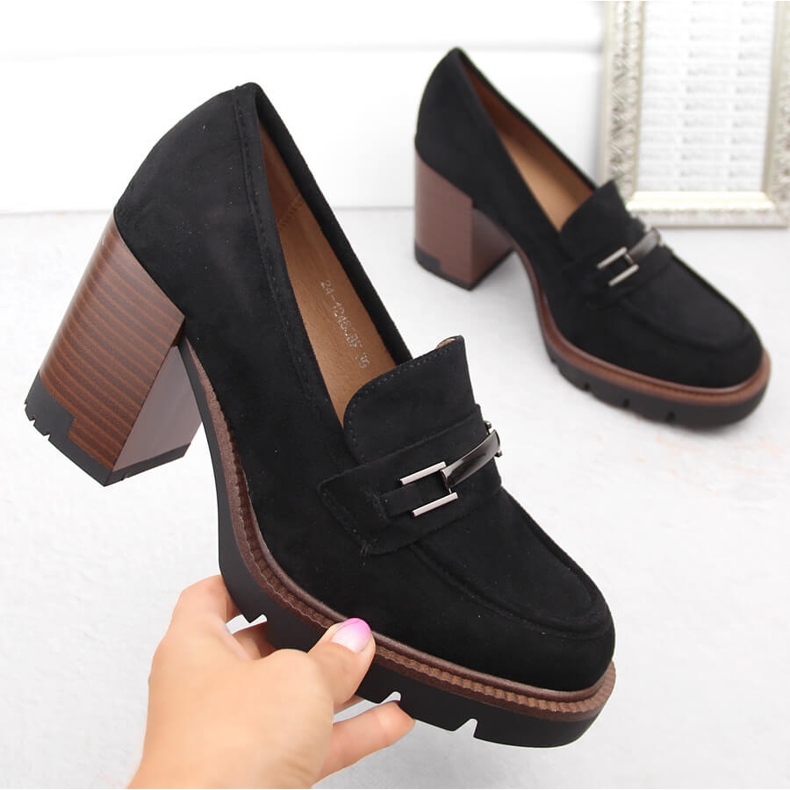 Pantofi din piele intoarsa, mocasini de dama cu toc inalt, negru Potocki 12465 1 Pantofi din piele intoarsa, mocasini de dama cu toc inalt, negru Potocki 12465 1