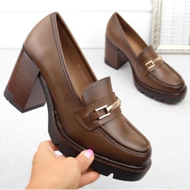 Pantofi mocasini de damă maro pe toc înalt, Potocki 12465 1
