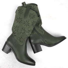 Cizme de damă din piele intoarsa ajurata, verde Jezzi RMR2337-11 1