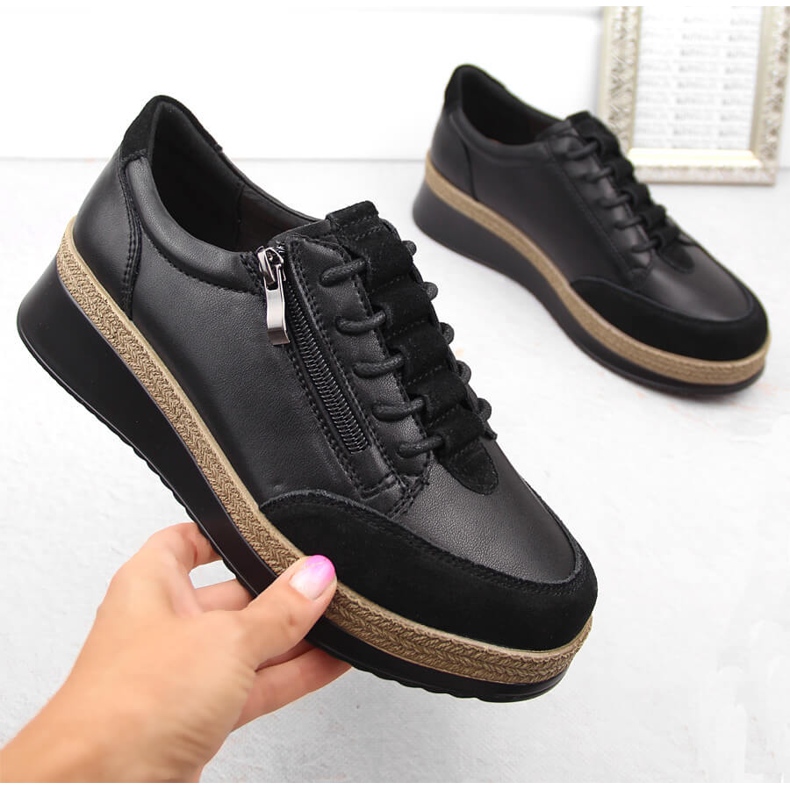 Pantofi de dama din piele cu fermoar, negru T.Sokolski J24-207 1