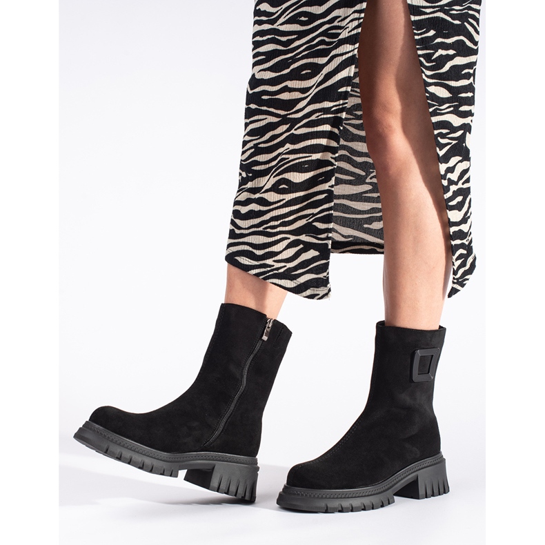 Cizme negre de dama cu talpa groasa negru 2