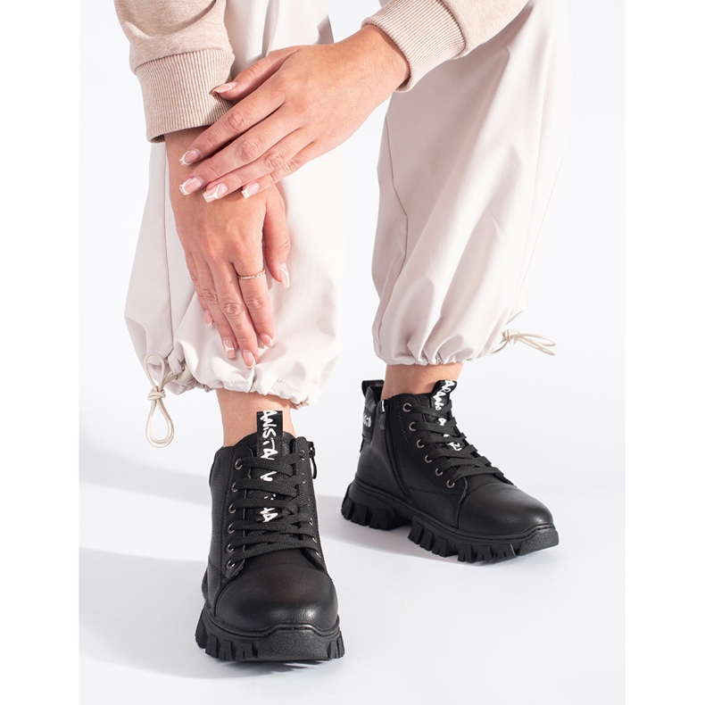 Botine negre de dama Sergio Leone cu siret negru 2