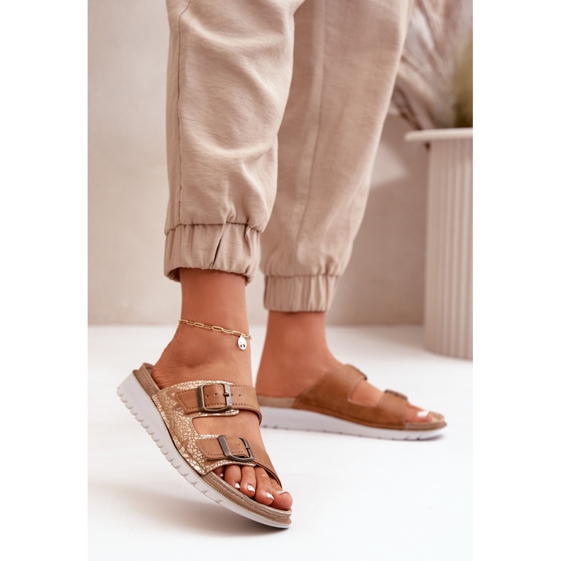 Flip-flops confortabili pentru damă, cu catarame Inblu CN000033 maro 2