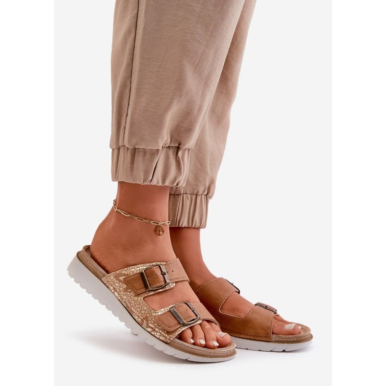 Flip-flops confortabili pentru damă, cu catarame Inblu CN000033 maro 1