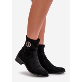 Botine de damă prinse cu fermoar cu detaliu decorativ, piele de căprioară ecologică, Lerioria neagră negru 1