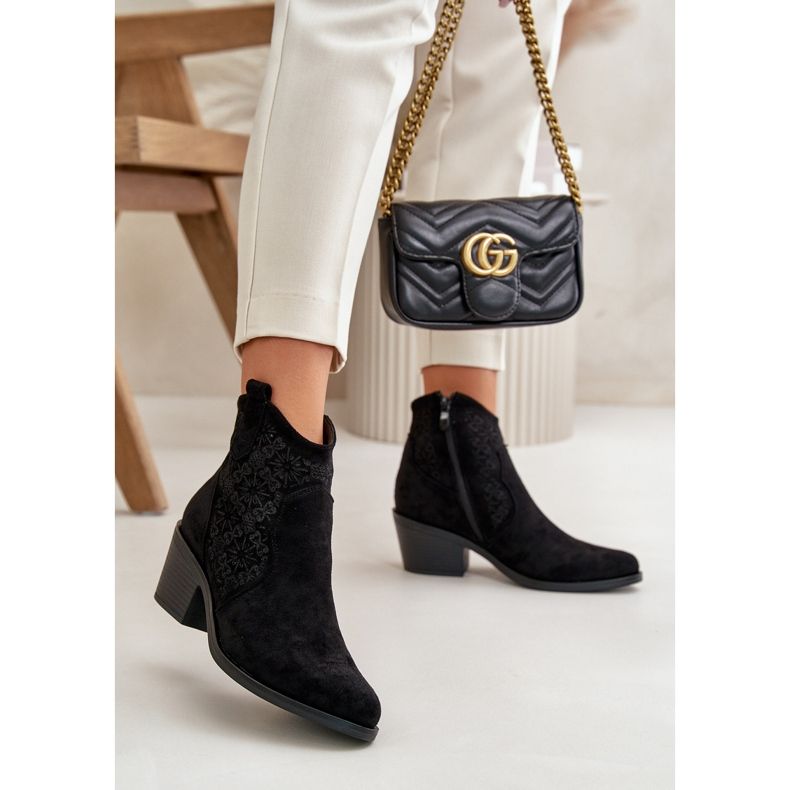 Cizme Cowboy Ajurate Cu Fermoar Din piele ecologica Neagra S.Barski HY42-944 negru 2