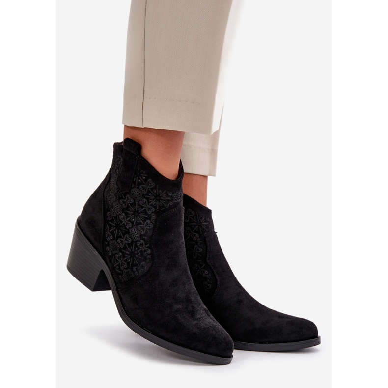 Cizme Cowboy Ajurate Cu Fermoar Din piele ecologica Neagra S.Barski HY42-944 negru 1