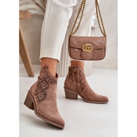 Cizme Cowboy Ajurate Cu Fermoar Eco Suede Maro S.Barski HY42-944 2