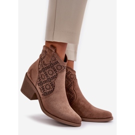 Cizme Cowboy Ajurate Cu Fermoar Eco Suede Maro S.Barski HY42-944 1