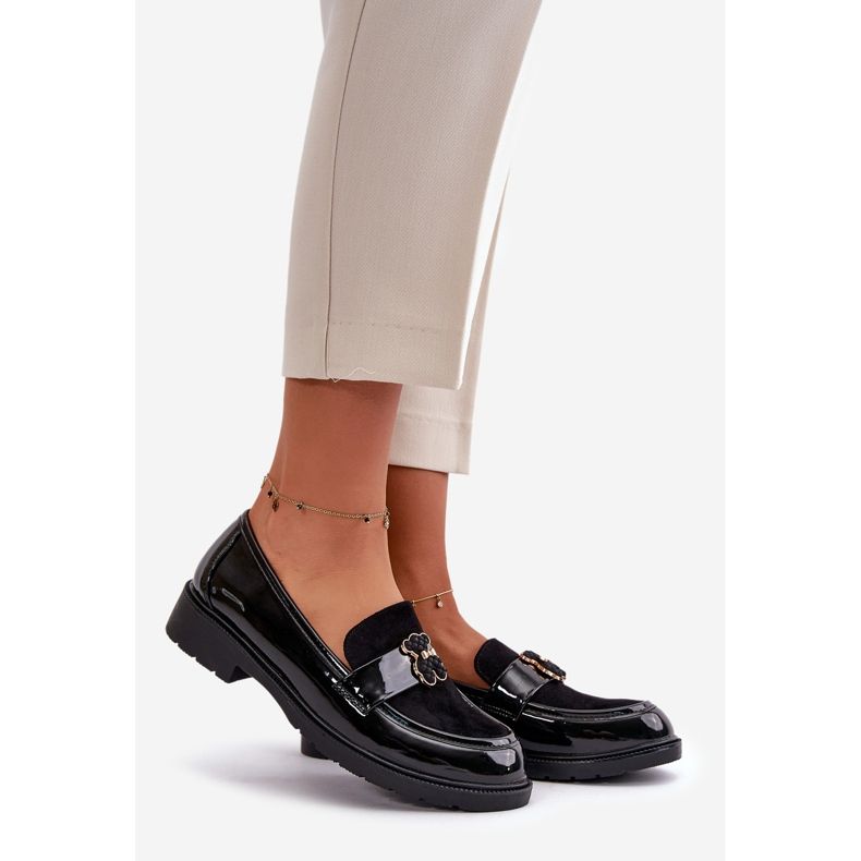 Mocasini de damă din piele lacuită cu ursuleț negru S.Barski HY42-339A 1 Mocasini de damă din piele lacuită cu ursuleț negru S.Barski HY42-339A 1