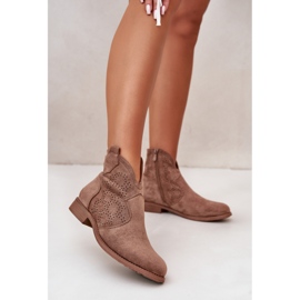 Cizme de damă ajurate cu toc plat maro S.Barski HY42-151 2