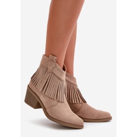 Cizme de cowboy de damă cu fermoar din piele ecologică bej S.Barski HY42-127 1
