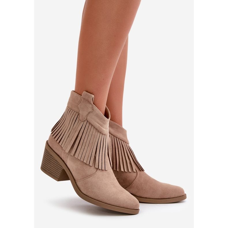 Cizme de cowboy de damă cu fermoar din piele ecologică bej S.Barski HY42-127 1