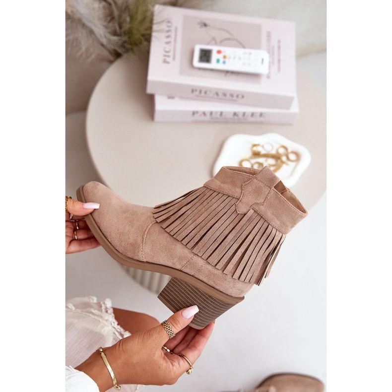 Cizme de cowboy de damă cu fermoar din piele ecologică bej S.Barski HY42-127 2