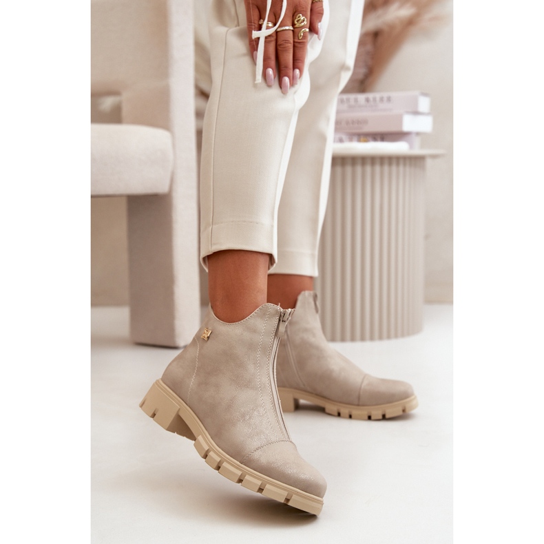 Botine De Dama Izolate Cu Abrazii, Piele Eco, Verietta Aurii de aur 2