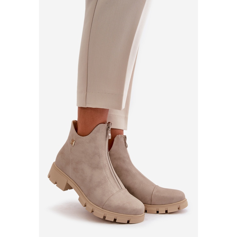 Botine De Dama Izolate Cu Abrazii, Piele Eco, Verietta Aurii de aur 1