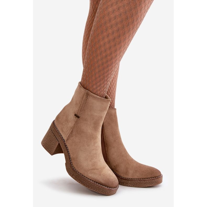 Cizme Dama Pe Toc Inalt Izolat Eco Suede Bej Arkesia 1
