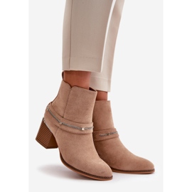Cizme Izolatoare De Dama Pe Toc Inalt Cu Lant Eco Suede Bej Hanalen 1