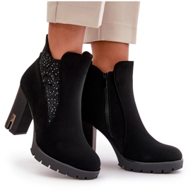 PS1 Botine izolate de dama pe toc inalt cu broderie, Black Verissae negru 10