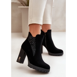 PS1 Botine izolate de dama pe toc inalt cu broderie, Black Verissae negru 2