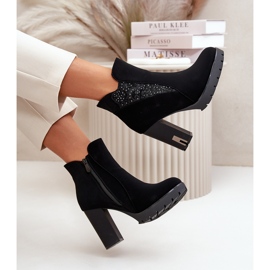 PS1 Botine izolate de dama pe toc inalt cu broderie, Black Verissae negru 7
