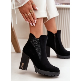 PS1 Botine izolate de dama pe toc inalt cu broderie, Black Verissae negru 9