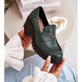 Zazoo 20168 Pantofi De Dama Eleganti Toc Jos, Piele Naturala, Verde Inchis 2