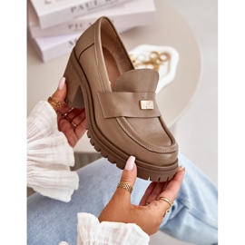 Zazoo 20168 Pantofi De Dama Eleganti Toc Jos, Piele Naturala, Bej Inchis 2