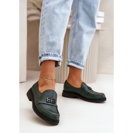 Zazoo 20174 Pantofi eleganti din piele pentru femei cu toc plat, verde inchis 2