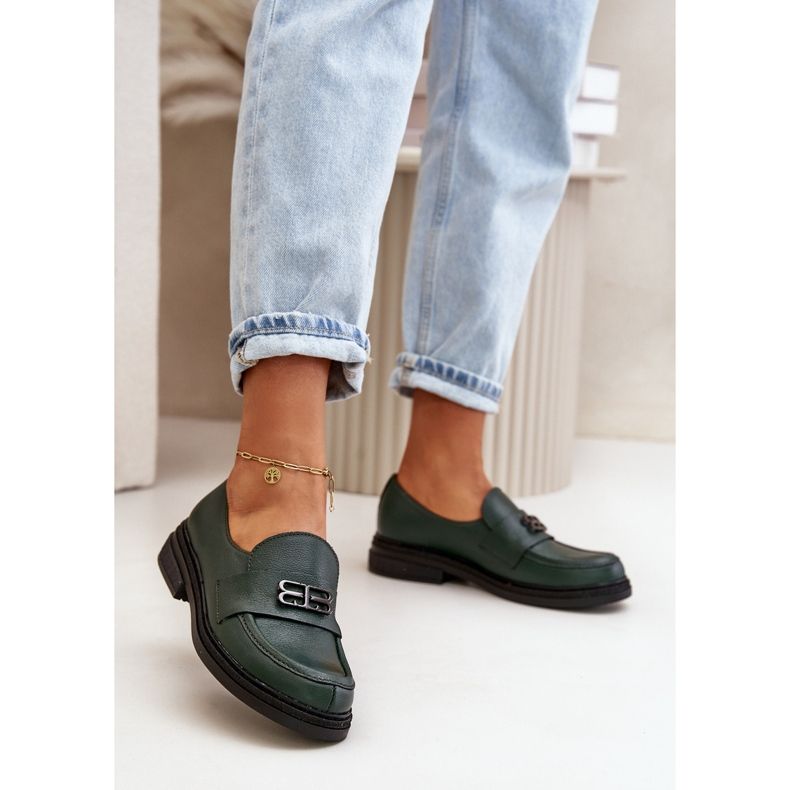 Zazoo 20174 Pantofi eleganti din piele pentru femei cu toc plat, verde inchis 2