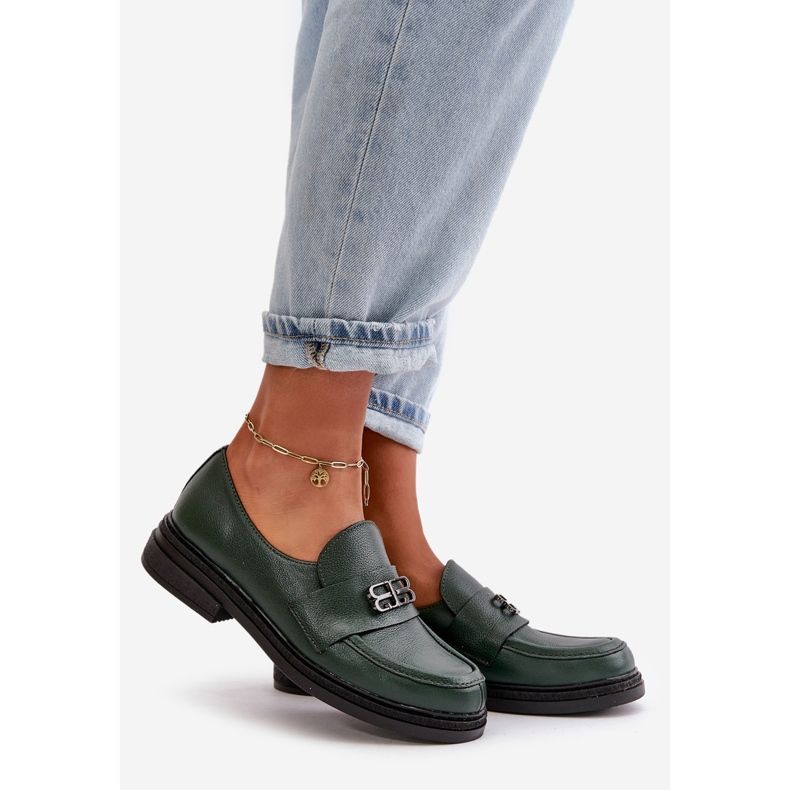 Zazoo 20174 Pantofi eleganti din piele pentru femei cu toc plat, verde inchis 1