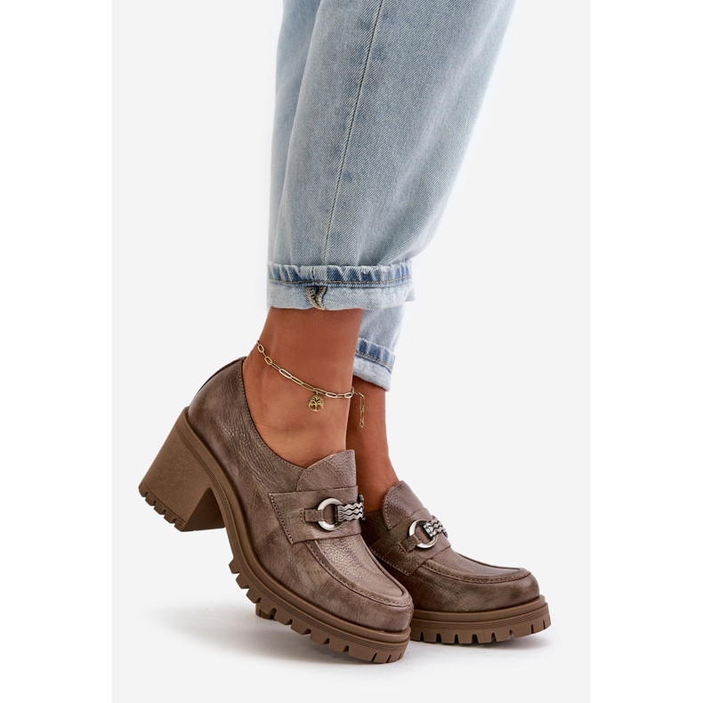 Zazoo 20175 Pantofi Dama Toc Inalt, Piele Naturala, Bej Inchis 1