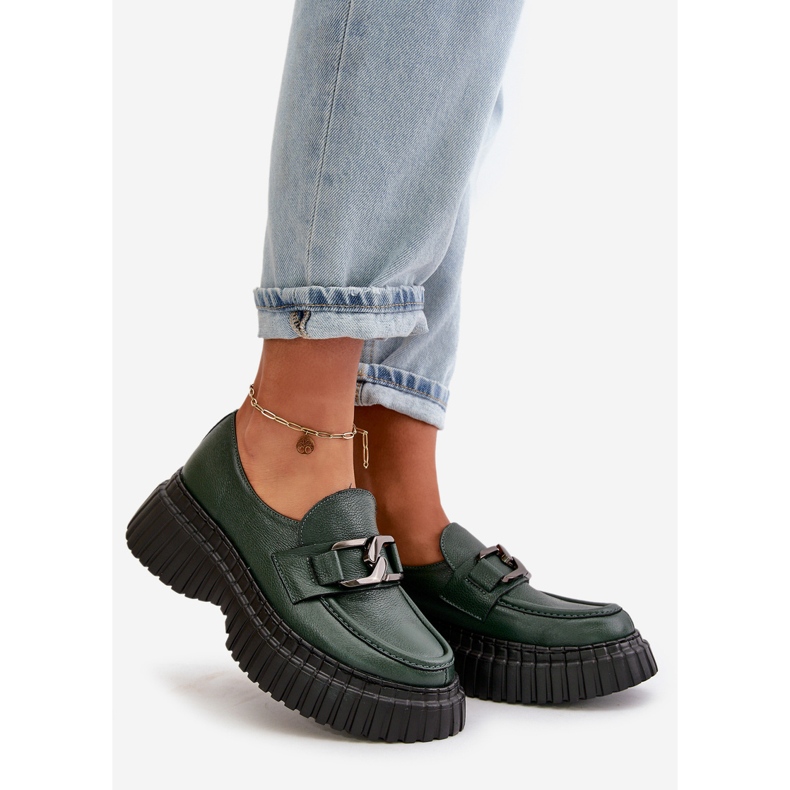 Zazoo 20176 Pantofi Mocasini Dama, Piele Naturala, Verde Inchis 1