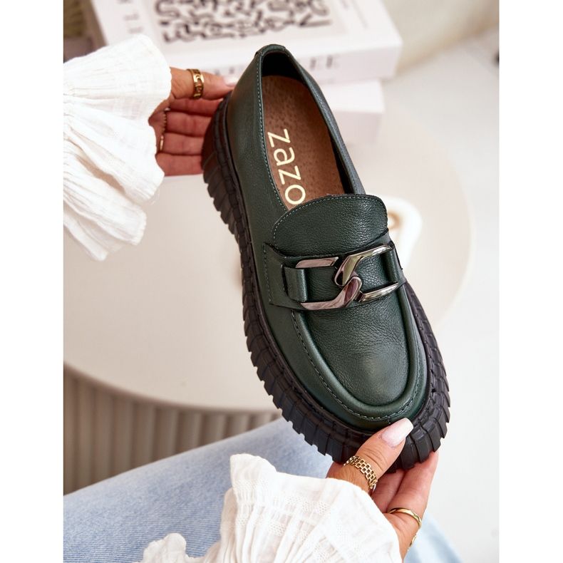 Zazoo 20176 Pantofi Mocasini Dama, Piele Naturala, Verde Inchis 2