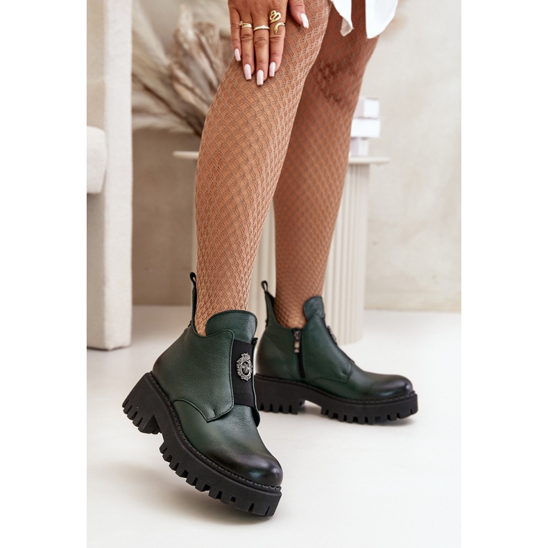 Zazoo 60451 Botine De Dama De Piele Cu Decoratie, Verde Inchis 2