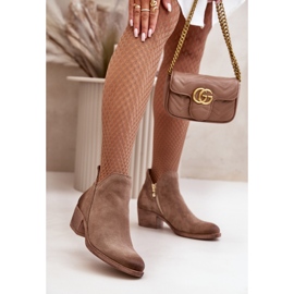 Zazoo 60475 Cizme din piele intoarsa pentru dama cu toc mic, incalzite, bej inchis 2