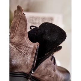 Cizme plate din piele pentru femei Zazoo 60309 Bej închis 2