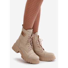 Botine de muncitor din piele izolate Zazoo 60486 cu detalii aurii bej deschis 1
