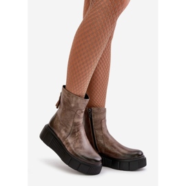 Botine din piele pentru femei Zazoo 60369 pe platformă, bej închis 1